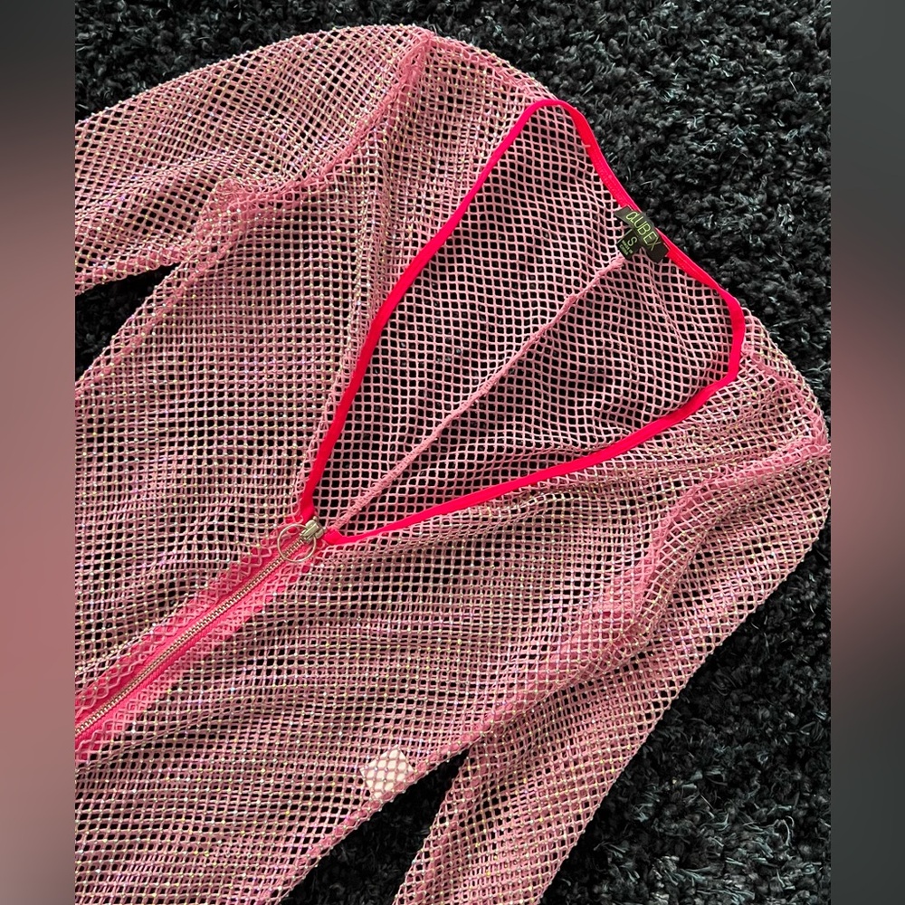 SAMPLE Club Exx Pink Starry Fishnet Rhinestone Full Bodysuit